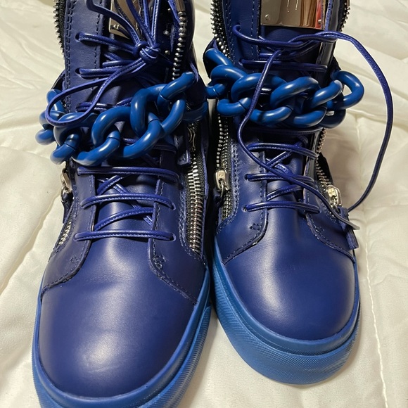 Zanotti royal blue/cobalt high top sneakers. - Picture 6 of 9